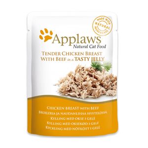 APPLAWS, Piept Pui și Vită, plic hrană umedă pisici, (în supă), 70g