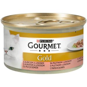 PURINA Gourmet Gold, Pui și Somon, conservă hrană umedă pisici, (bucăti în sos), 85g