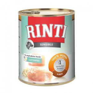 RINTI Sensible, XS-XL, Pui și Orez, conservă hrană umedă monoproteică câini, (în suc propriu), 800g