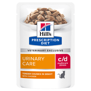 HILL'S PRESCRIPTION DIET c/d, Pui, dietă veterinară, plic hrană umedă pisici, sistem urinar, sistem nervos & calmante, (în sos), bax, 85g x 12buc