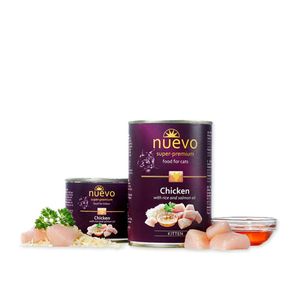 NUEVO Pui, Orez și Ulei de Somon, conservă hrană umedă pisici junior, (pate), 400g