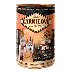 CARNILOVE Junior, Somon și Curcan, conservă hrană umedă fără cereale câini junior, (în aspic), 400g