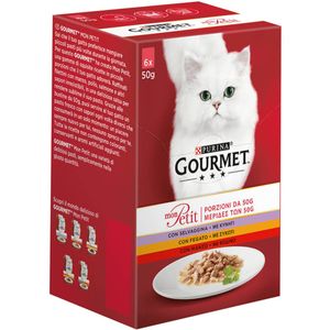 PURINA Gourmet Mon Petit, 3 arome (Vită, Vânat, Ficat), pachet mixt, plic hrană umedă pisici, (în sos), 50g x 6