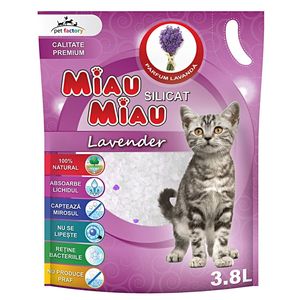 MIAU MIAU, Lavanda, așternut igienic pisici, granule, silicat, neaglomerant, neutralizare mirosuri