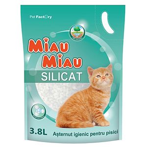 MIAU MIAU, neparfumat, așternut igienic pisici, granule, silicat, neaglomerant, neutralizare mirosuri, 3.8l