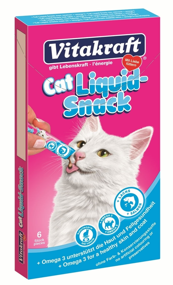 Snack Vitakraft Cat Liquid Somon si Omega 3, 6×15 g 6x15