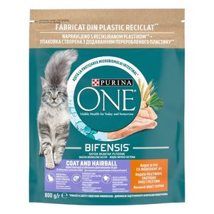 PURINA One Coat & Hairball, Pui, hrană uscată pisici, limitarea ghemurilor de blană, 800g