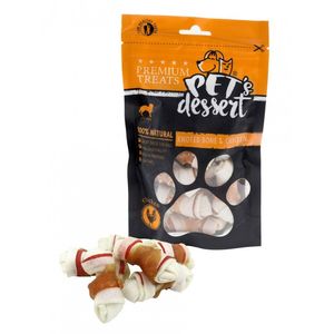 PET'S DESSERT Knoted Bone & Chicken, XS-XL, Pui, punguță recompense fără cereale câini