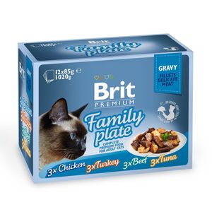 BRIT Premium Multipack Family Plate, 4 arome, pachet mixt, plic hrană umedă pisici, (în sos), 85g x 12