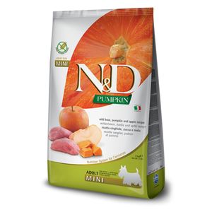 N&D Pumpkin Adult Mini, XS-S, Mistreț și Măr, hrană uscată fără cereale câini