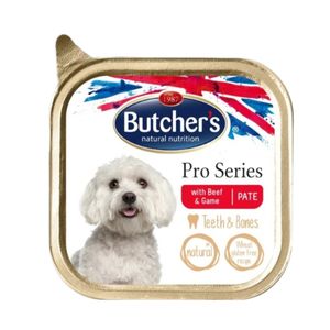 BUTCHER'S Pro Series Teeth & Bones, XS-S, Vită și Vânat, tăviță hrană umedă câini, sensibilități dentare, (pate), 150g