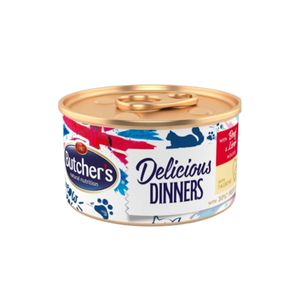 BUTCHER'S Delicious Dinners, Vită și Ficat, conservă hrană umedă fără cereale pisici, apetit capricios, (pate), 85g