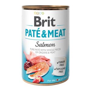 BRIT Pate & Meat, Somon, conservă hrană umedă fără cereale câini, (pate cu bucăți de carne)