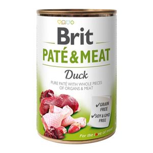 BRIT Pate & Meat, Rață, conservă hrană umedă fără cereale câini, (pate cu bucăți de carne)