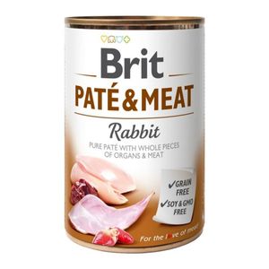 BRIT Pate & Meat, Iepure, conservă hrană umedă fără cereale câini, (pate cu bucăți de carne)