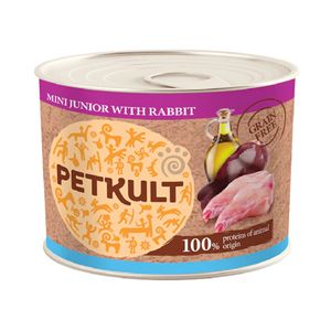 PETKULT Grain Free Mini Junior, Iepure, conservă hrană umedă fără cereale câini junior