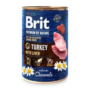 BRIT Premium By Nature Junior, Curcan și Ficat, conservă hrană umedă fără cereale câini, (pate)