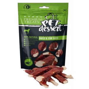 PET'S DESSERT Soft Slice, XS-XL, Rață și Cod, punguță recompense fără cereale câini, 80g