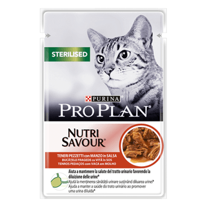 PURINA Pro Plan Sterilised Nutrisavour, Vită, hrană umedă pisici sterilizate, (în sos)