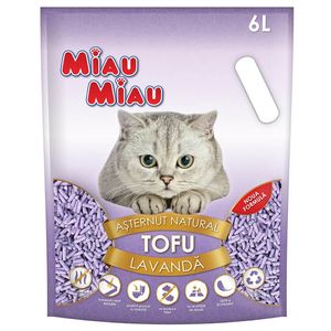 MIAU MIAU, Lavanda, așternut igienic pisici, peleți, tofu, aglomerant, ecologic, biodegradabil, 6l