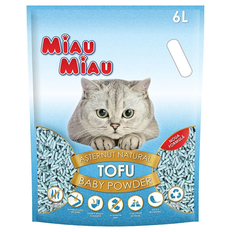 MIAU MIAU, Talc, așternut igienic pisici, peleți, tofu, aglomerant, ecologic, biodegradabil, 6l