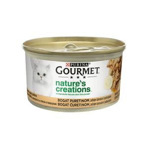 PURINA Gourmet Nature's Creations, Curcan cu Păstârnac și Spanac, conservă hrană umedă pisici, 85g