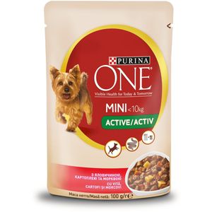 PURINA One Mini Active, Vită cu Cartofi, hrană umedă câini, activitate intensă, (în sos)