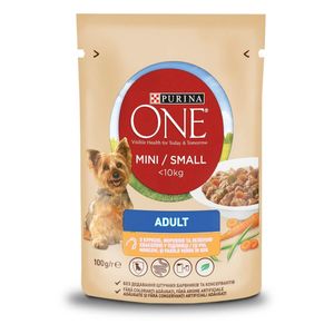 PURINA One Mini Adult, Pui cu Morcov, hrană umedă câini, (în sos)