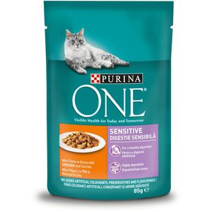 PURINA One Sensitive, Pui cu Morcov, hrană umedă pisici, sensibilități digestive, (în sos)