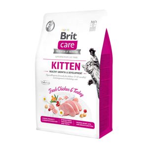 BRIT Care Kitten Healthy Growth & Development, Pui și Curcan, hrană uscată fără cereale pisici junior