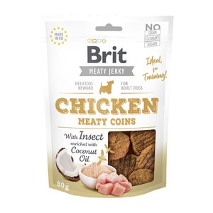 BRIT Jerky Chicken with Insect Meaty Coins, recompense câini, Rondele carne Pui cu Insecte