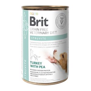 BRIT GF Veterinary Diet Struvite, Curcan cu Mazăre, dietă veterinară câini, conservă hrană umedă fără cereale, afecțiuni urinare (struviți), 400g