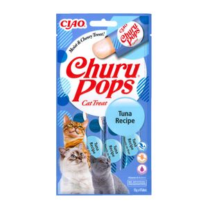 INABA CIAO Churu Pops, Ton, recompense lichide monoproteice fără cereale pisici, topping pate, 15g x 4