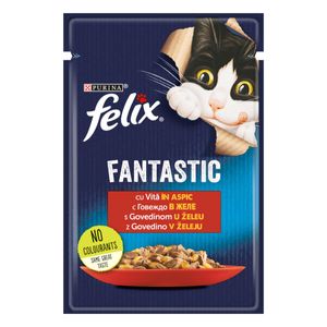 PURINA Felix Fantastic, Vită, hrană umedă pisici, (în aspic)
