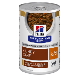 HILL'S Prescription Diet k/d Kidney Care, Pui cu Legume, dietă veterinară câini, conservă hrană umedă, afecțiuni renale