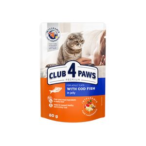 CLUB 4 PAWS Premium, Cod, hrană umedă pisici, (în aspic)