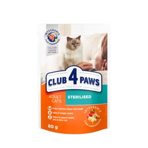 CLUB 4 PAWS Premium Sterilised, Pui, hrană umedă pisici sterilizate