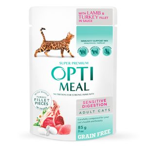 OPTIMEAL Sensitive, Miel și Curcan, hrană umedă pisici, sensibilități digestive, (în sos)