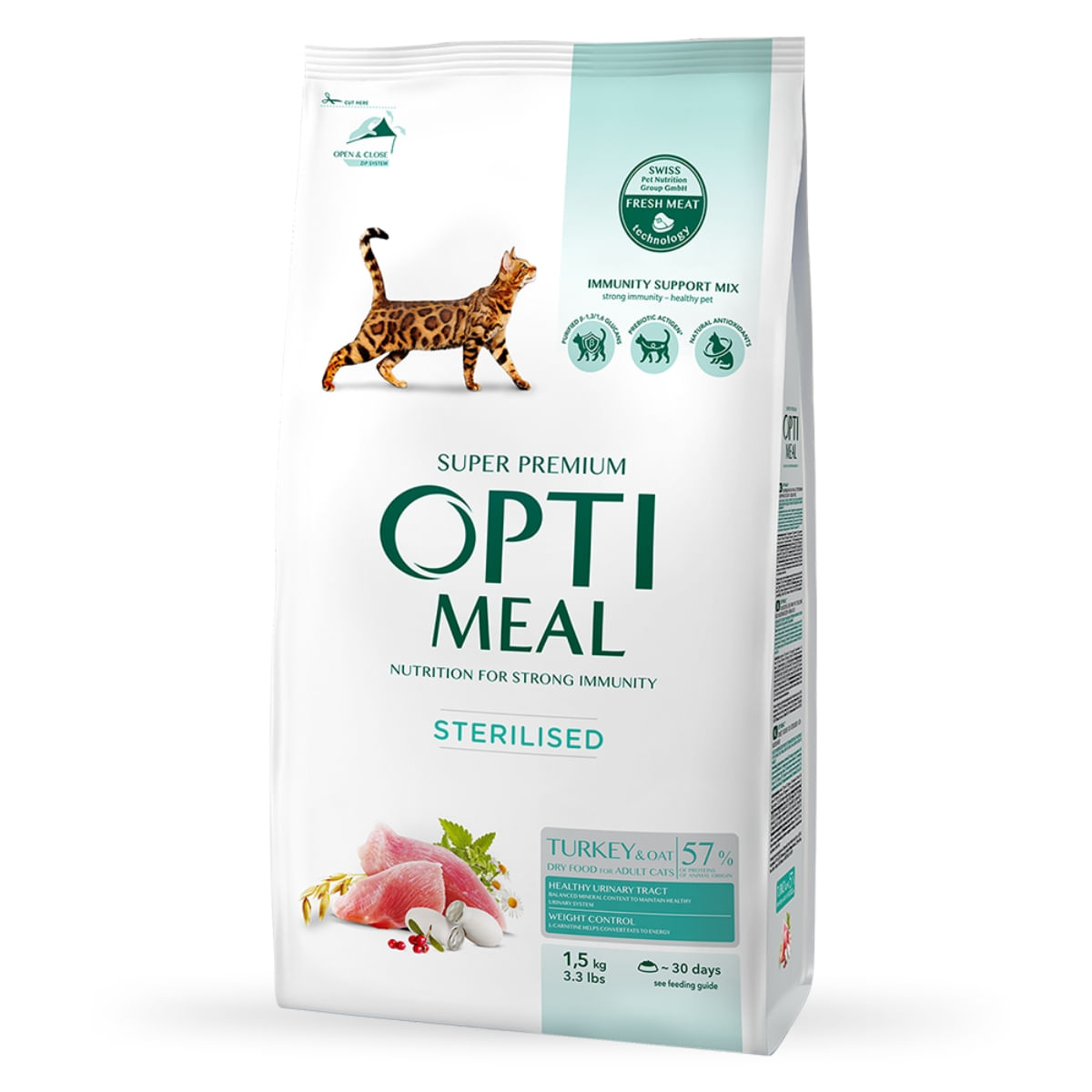 OPTIMEAL Sterilised, Curcan cu Ovăz, hrană uscată pisici sterilizate OPTIMEAL Sterilised, Curcan, hrană uscată pisici sterilizate, 1.5kg 1.5kg