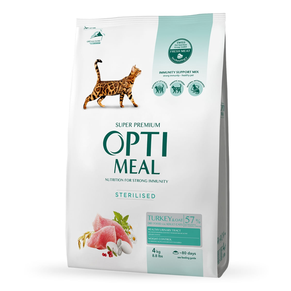 OPTIMEAL Sterilised, Curcan cu Ovăz, hrană uscată pisici sterilizate OPTIMEAL Sterilised, Curcan, hrană uscată pisici sterilizate, 4kg 4KG