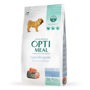OPTIMEAL Hypoallergenic M, Somon, hrană uscată câini, sensibilități digestive, piele și blană