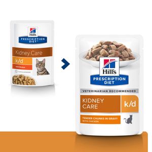 HILL'S Prescription Diet k/d Kidney Care, Pui, dietă veterinară pisici, plic hrană umedă, sistem renal, (în sos), 85g x 12buc