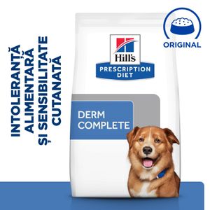 HILL'S Prescription Diet Derm Complete, dietă veterinară câini, hrană uscată, afecțiuni dermatologice