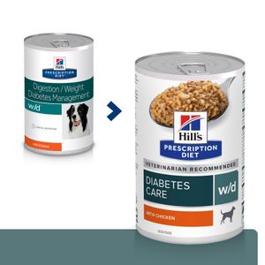 HILL'S Prescription Diet w/d Diabetes Care, Pui, dietă veterinară câini, conservă hrană umedă, metabolism (obezitate si diabet), 370g