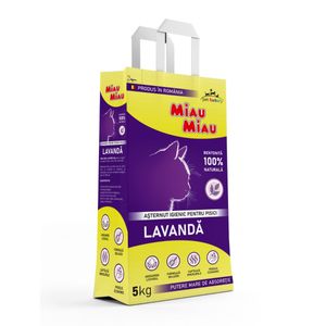 MIAU MIAU, Lavanda, așternut igienic pisici, granule, bentonită, aglomerant, neutralizare mirosuri, 5kg