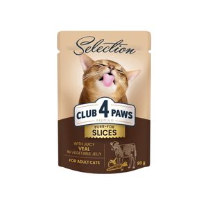 CLUB 4 PAWS Premium Plus Selection, Vită și Legume, plic hrană umedă pisici, (în aspic)