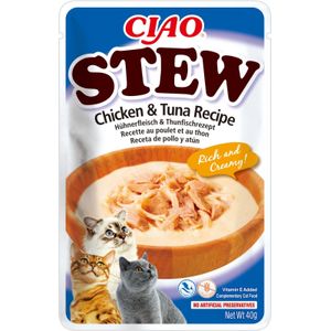 INABA Ciao Stew, Pui și Ton, plic hrană umedă fără cereale pisici, (în sos), 40g