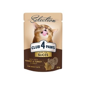 CLUB 4 PAWS Premium Plus Selection, Iepure și Curcan, plic hrană umedă pisici, (în sos)