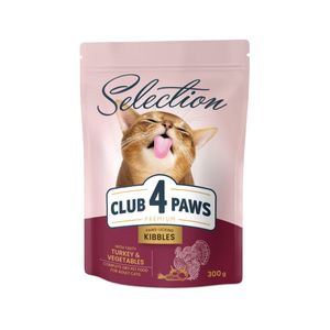 CLUB 4 PAWS Selection, Curcan și Legume, hrană uscată pisici, 300g