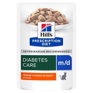 HILL'S Prescription Diet m/d, Pui, dietă veterinară, plic hrană umedă pisici, diabet, bax, 85g x 12buc